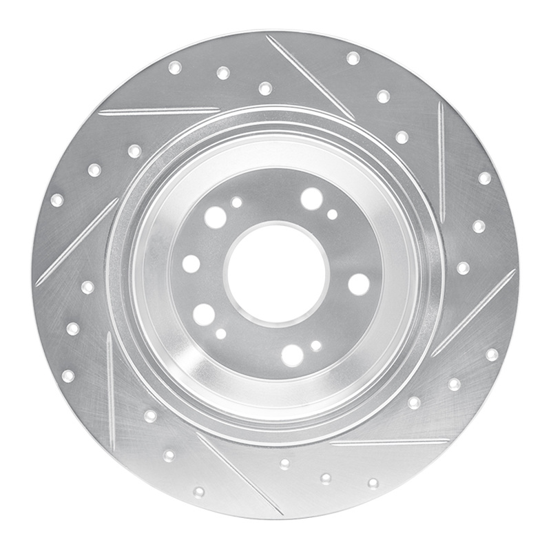 Acura TL Brake Rotor (1) - Rear Left - R1 Concepts - Drilled & Slotted - Silver - `09-`14